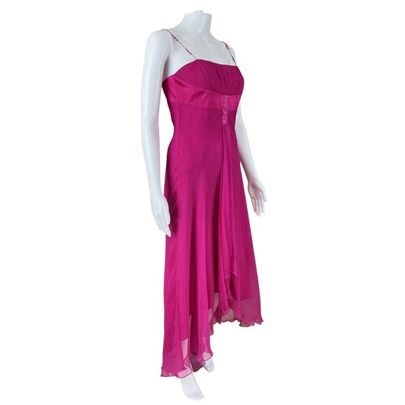 Vintage Silk Slip Dress Size 2 Pink Rhinestone Asymmetric Shelli Seagal Y2K 90s - Picture 13 of 16